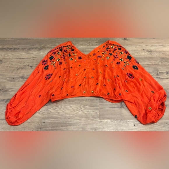 Free People “Music in Time” Embroidered Boho Top – Orange | Size Large - Picture 2 of 6